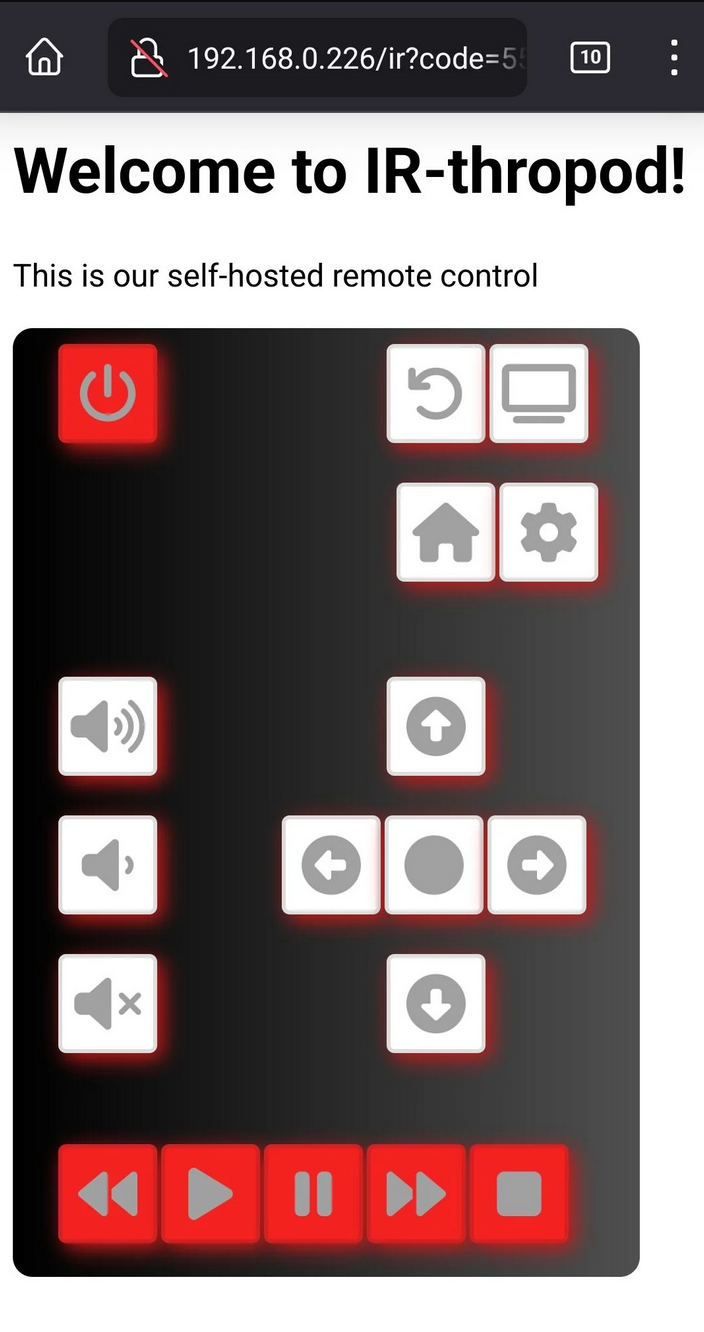 Screenshot of a remote control inside of a web browser